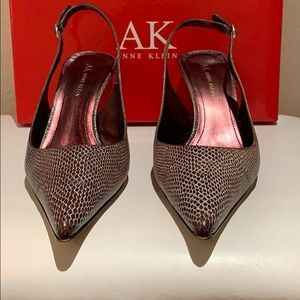 Sling back heels.  Heel height almost 3 inches.